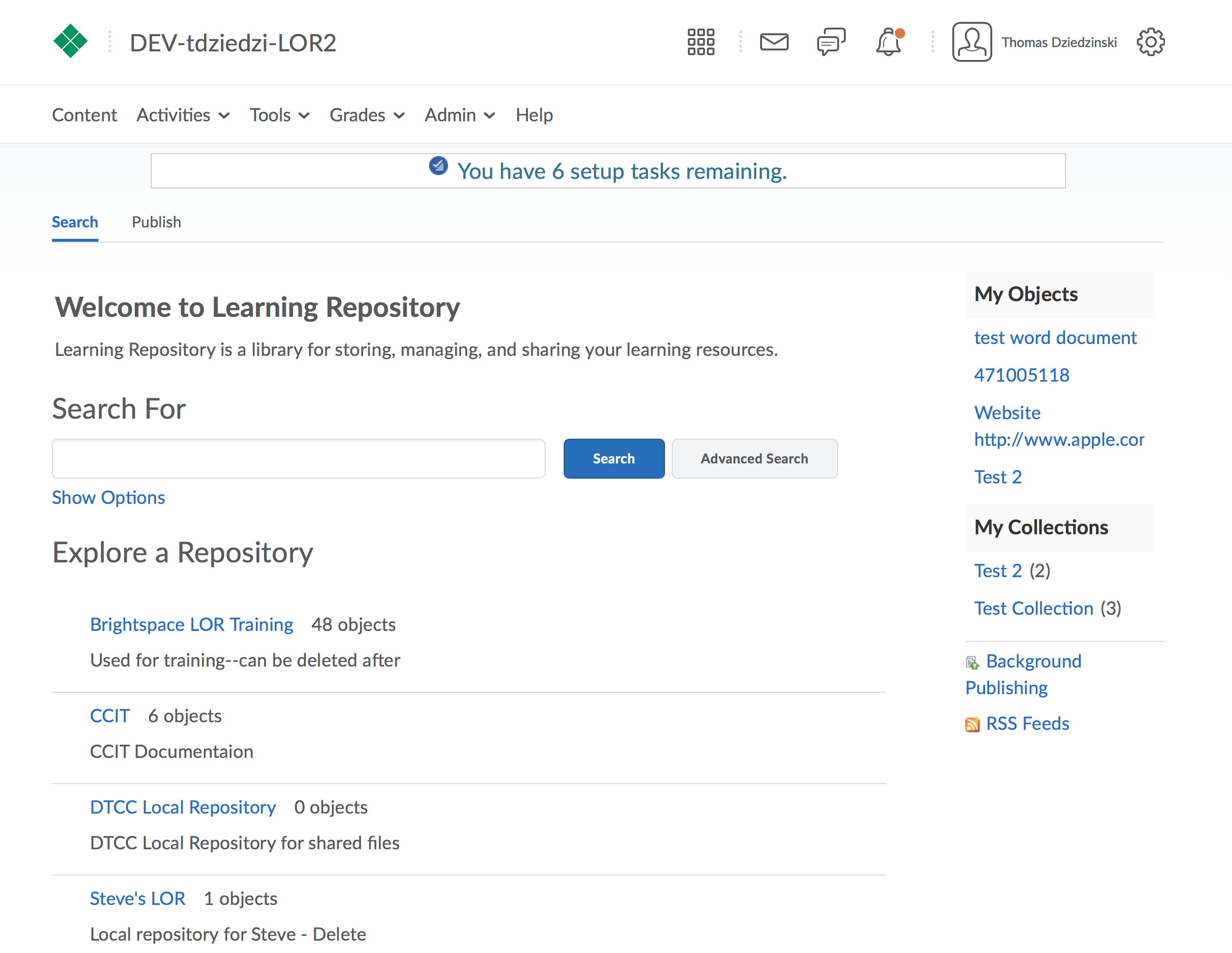 Screenshot of LOR main page