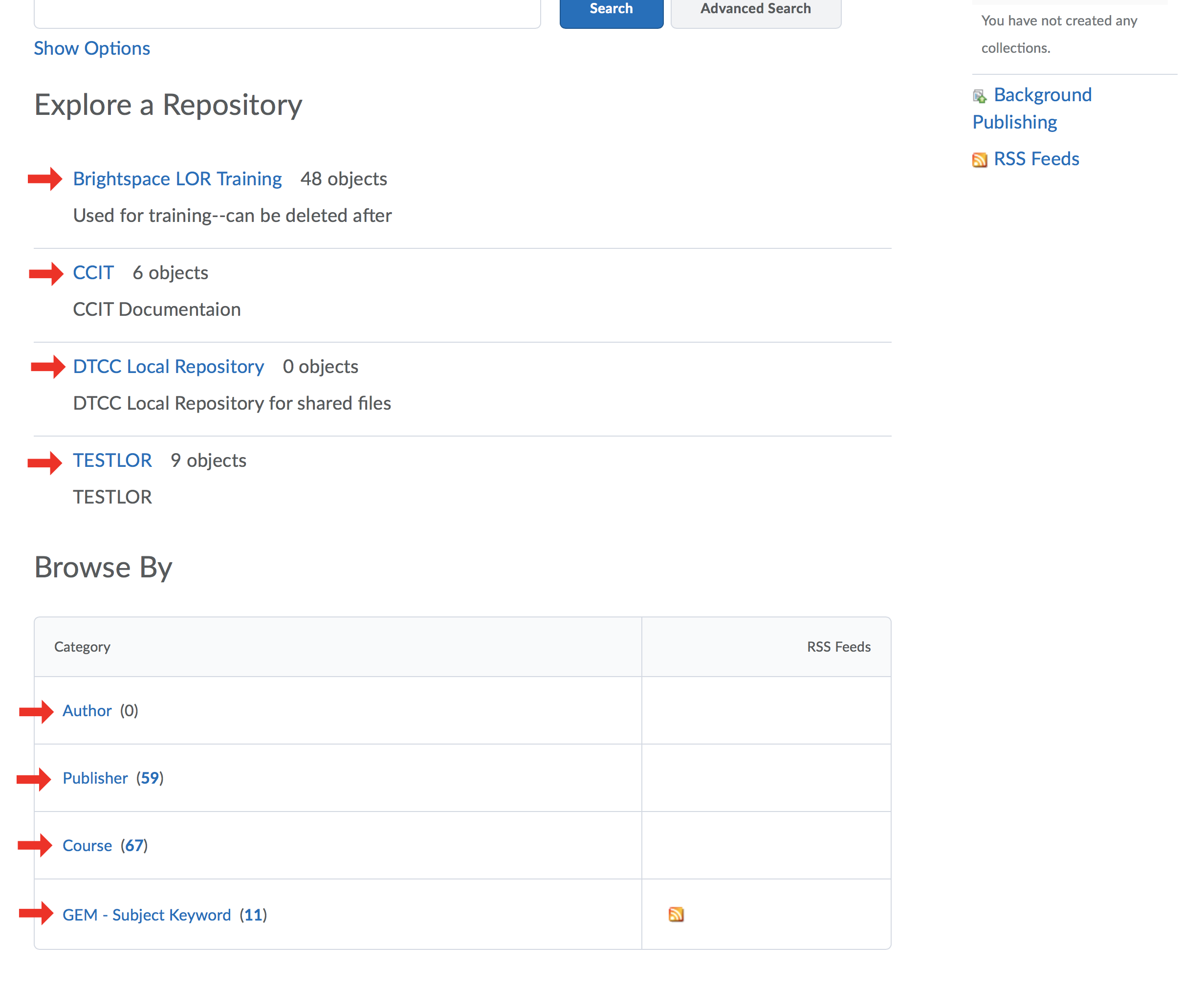 Screenshot of LOR pointing out clickable headings
