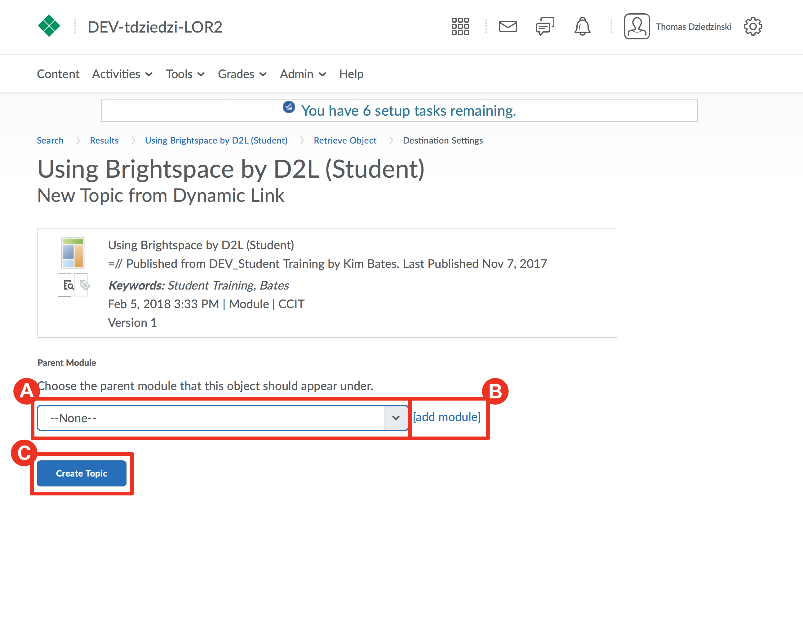 screenshot showing option of creating or choosing a topic