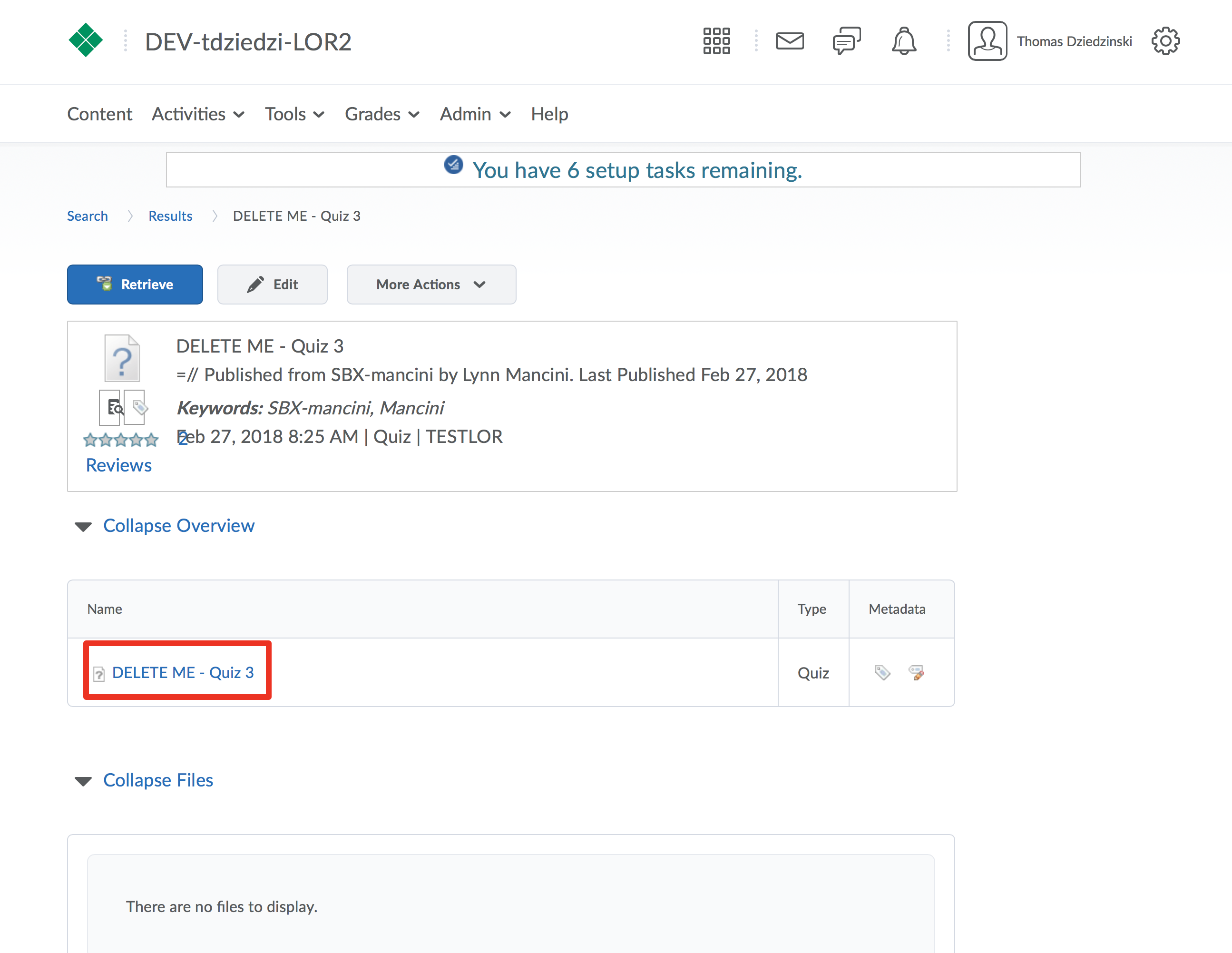 Screenshot of learning object details page, clickable filename highlighted