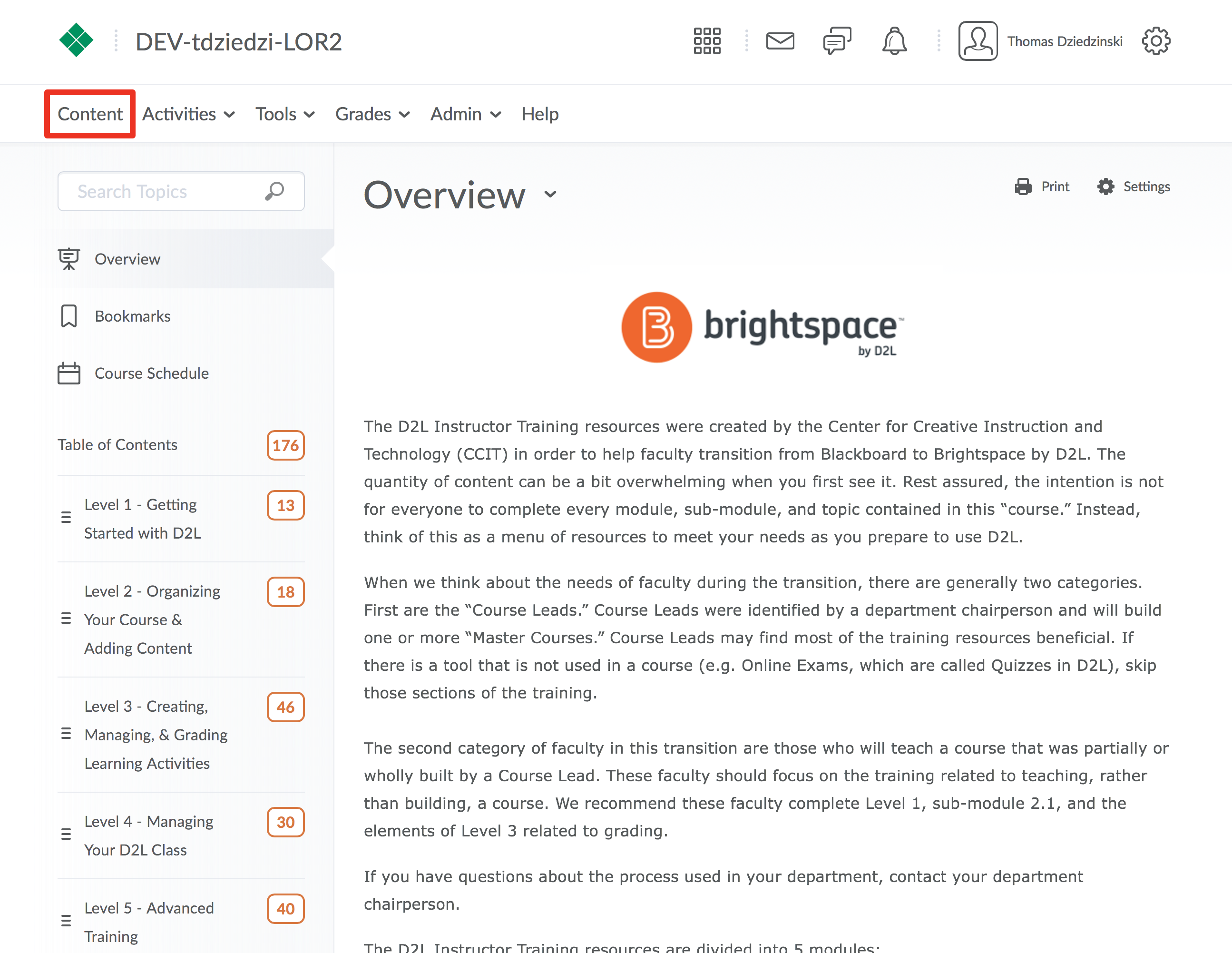 screenshot of course page with content highlighted