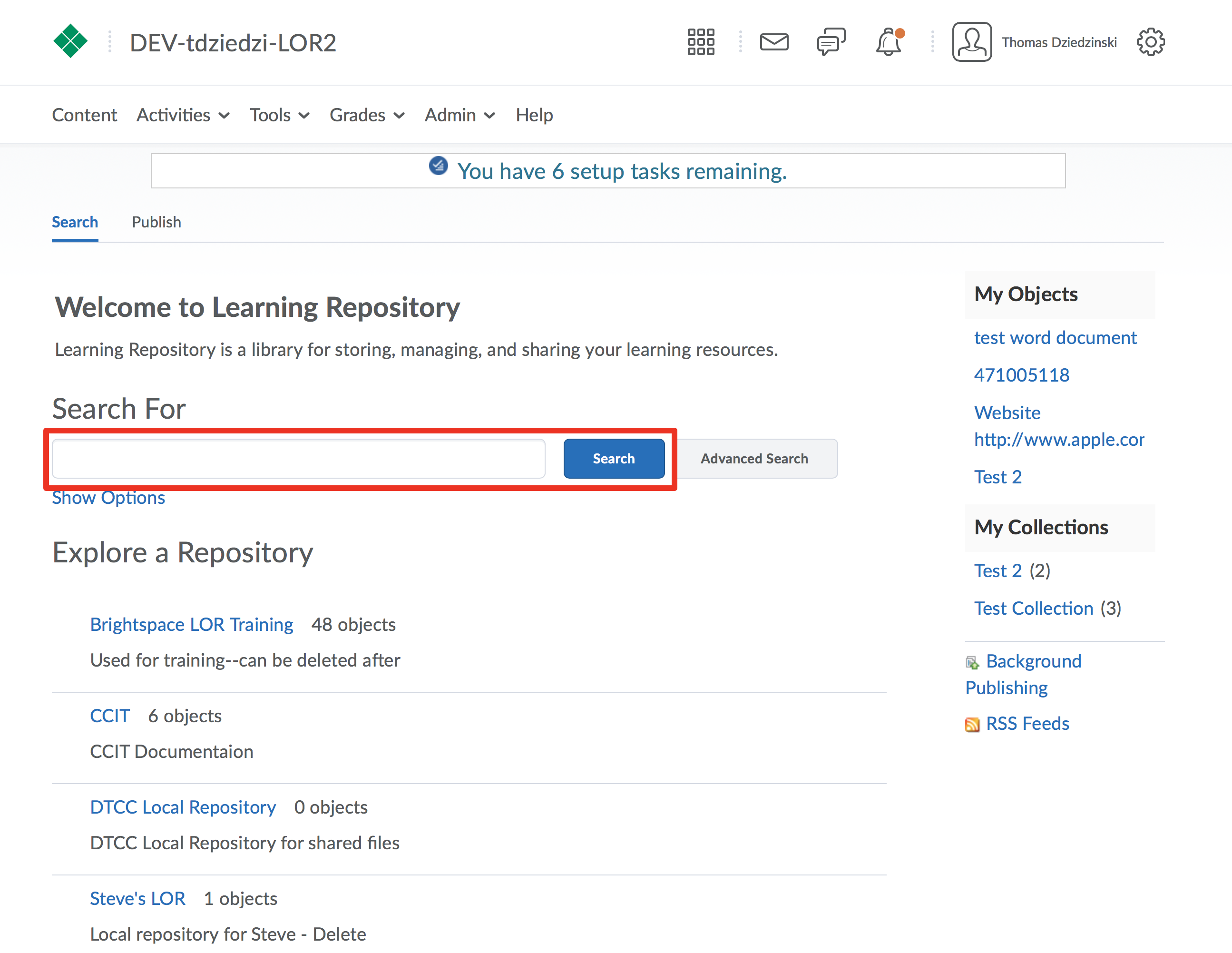 Screenshot highlighting the search field on the LOR main page